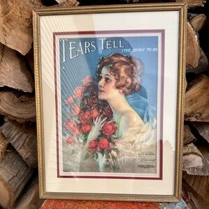Vintage 1919 Tears Tell The Story To Me RARE MUSIC Cover Litho Custom Frame